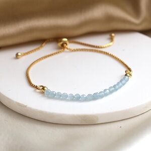 NEW! Gempires Gold & Aquamarine Adjustable Beaded Bracelet